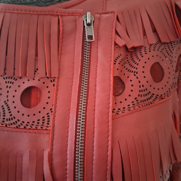 Wild Honey Red Leather Jacket with Fringe and Cutouts - Picture 2 of 8